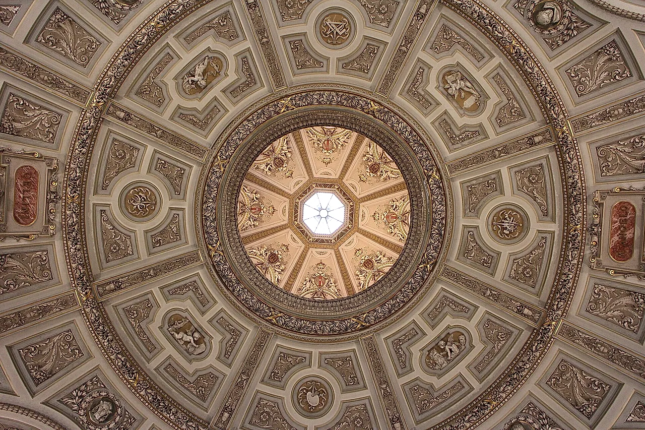 The coffered ceiling of the dome hall of the Kunsthistorisches Museum