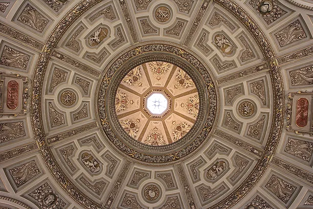 The coffered ceiling of the dome hall of the Kunsthistorisches Museum