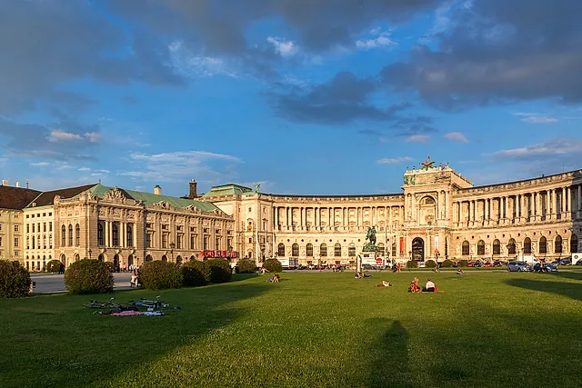 The Neue Burg of the Hofburg seen from Heldenplatz in the evening light