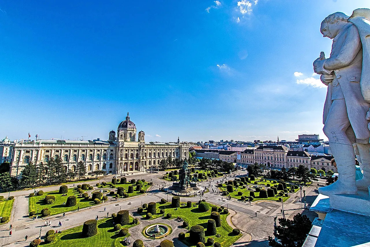 Maria-Theresien-Platz and the Kunsthistorisches Museum seen from above on a sunny day