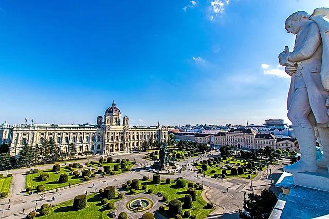 Maria-Theresien-Platz and the Kunsthistorisches Museum seen from above on a sunny day